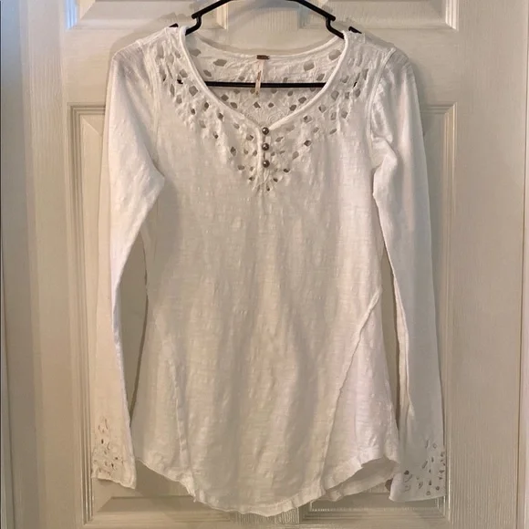 Free People White Embellished Fitted Longsleeve Blouse - Picture 3 of 15